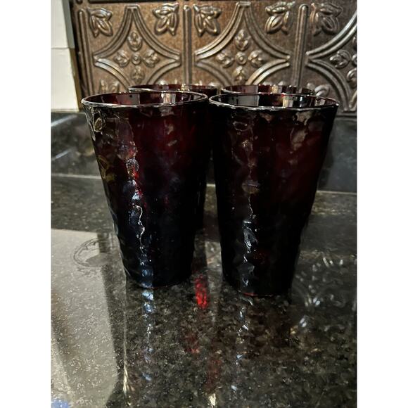 Arcoroc France Glasses Tumblers Ruby Red Vercors Hammered 4 Vtg - Picture 9 of 12